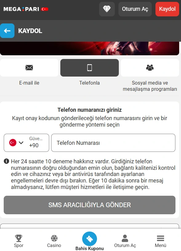 Megapari Android Cihazlar için Uygulama
